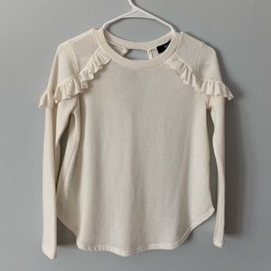 MOD ivory long sleeve ruffled sweater. Small